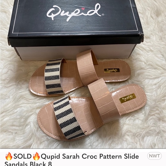 Qupid Sarah Croc Pattern Slide Sandals Beige Gray Size 8 - Picture 16 of 16
